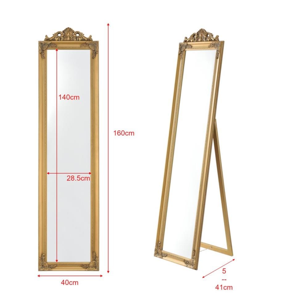 Standspiegel Arezzo 160x40 cm Rechteckig Kippbar Barock Gold