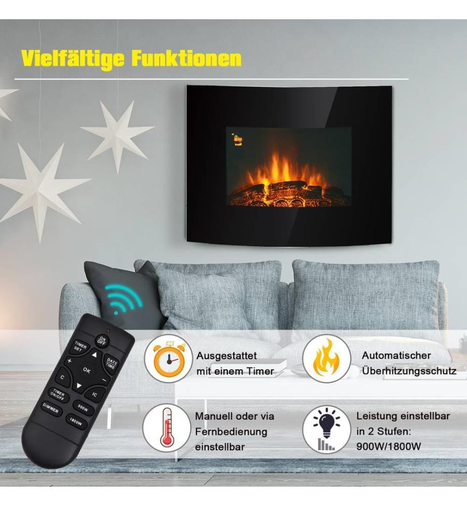 Cheminée électrique murale avec LED et effet de flammes