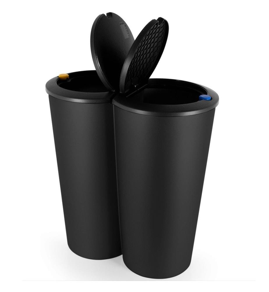 Poubelle double - Poubelle double 2 x 25 litres, système automatique à bouton-poussoir, 50 x 53 cm, noir
