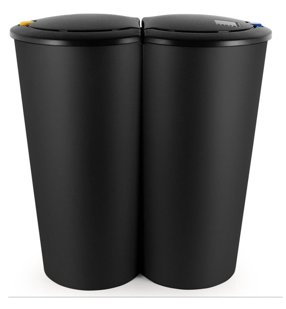 Poubelle double - Poubelle double 2 x 25 litres, système automatique à bouton-poussoir, 50 x 53 cm, noir