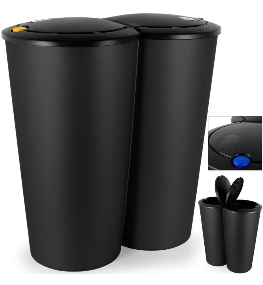 Poubelle double - Poubelle double 2 x 25 litres, système automatique à bouton-poussoir, 50 x 53 cm, noir