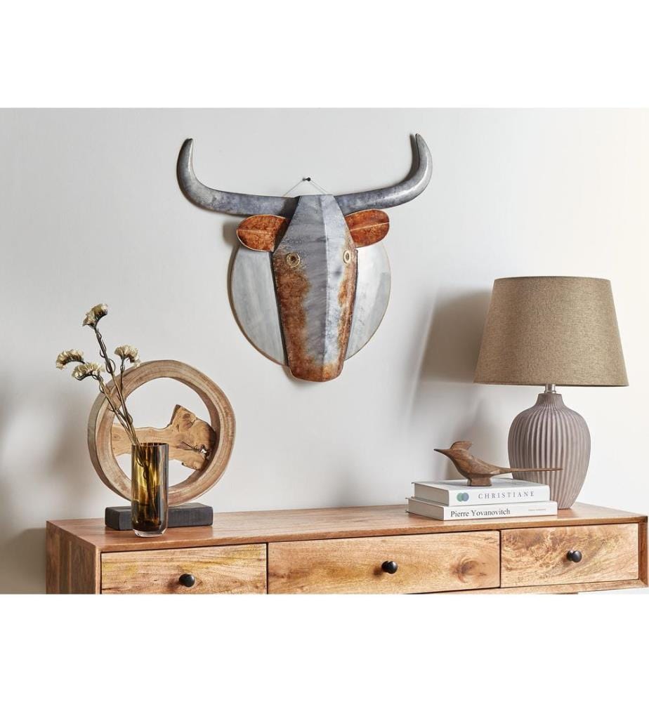 Décoration murale Taureau ERBIUM Métal 41 cm Gris