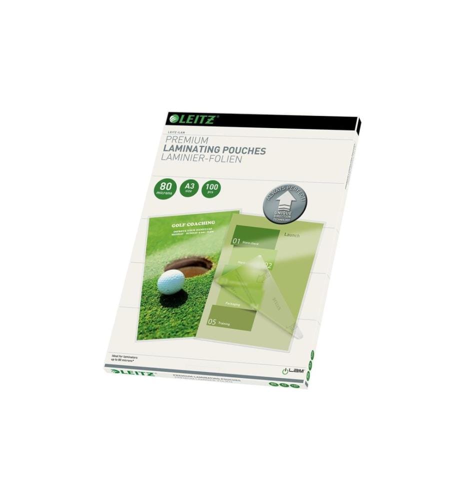LEITZ - Laminierfolie Premium A3, 80 µm, 100 Stück, Glänzend
