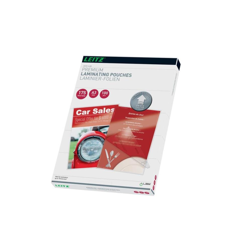 LEITZ - Laminierfolie Premium A3, 175 µm, 100 Stück, Glänzend