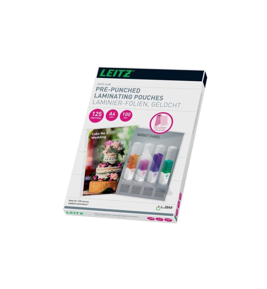 LEITZ - Laminierfolie A4, 125 µm, 100 Stück, Glänzend Abheftlochung