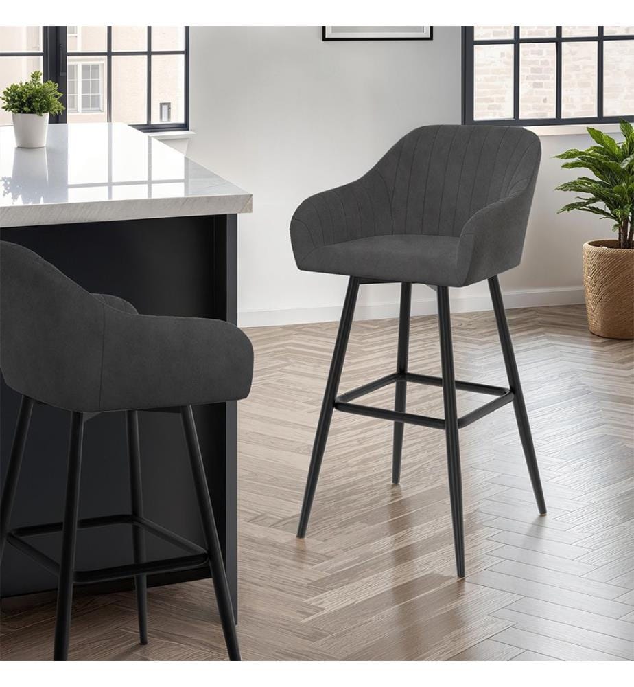 Lot de 2 Tabourets de Bar Ariana avec Accoudoirs - Gris Foncé et Noir