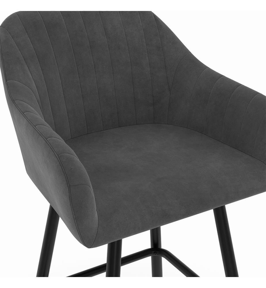 Lot de 2 Tabourets de Bar Ariana avec Accoudoirs - Gris Foncé et Noir