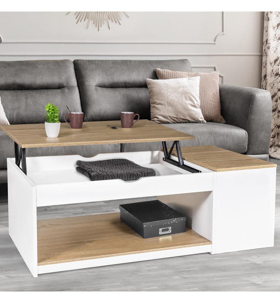 Table Basse Elina 110 x 60 x 45 cm - Bois & Blanc