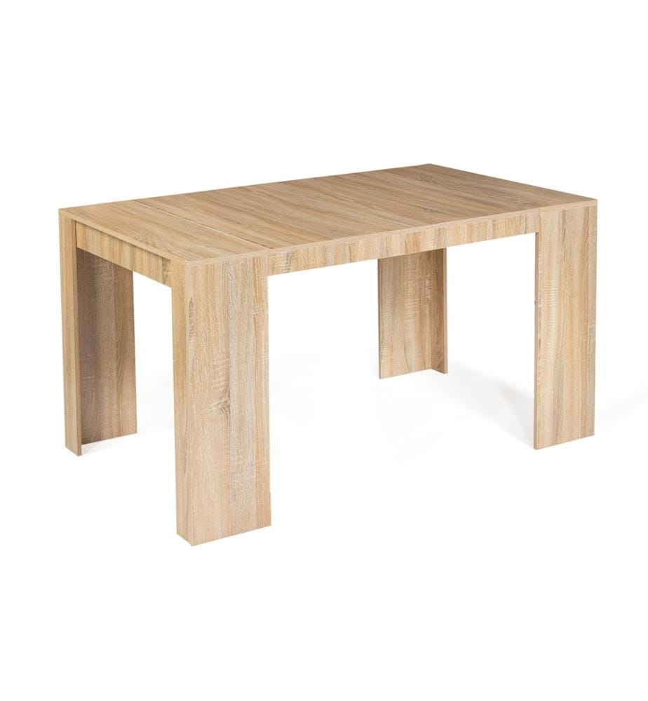 Table de Repas Console Extensible Contemporaine avec Rallonges Intégrées Nora 140 cm - Naturel