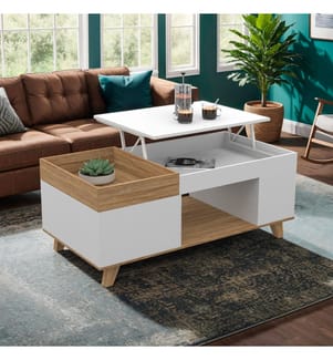 Table Basse Stella avec plateau relevable et double coffre - Brun et blanc