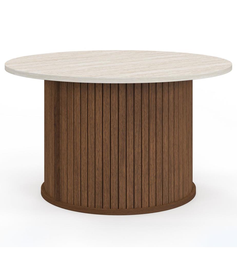 Table basse ronde Albane - Travertin et noyer