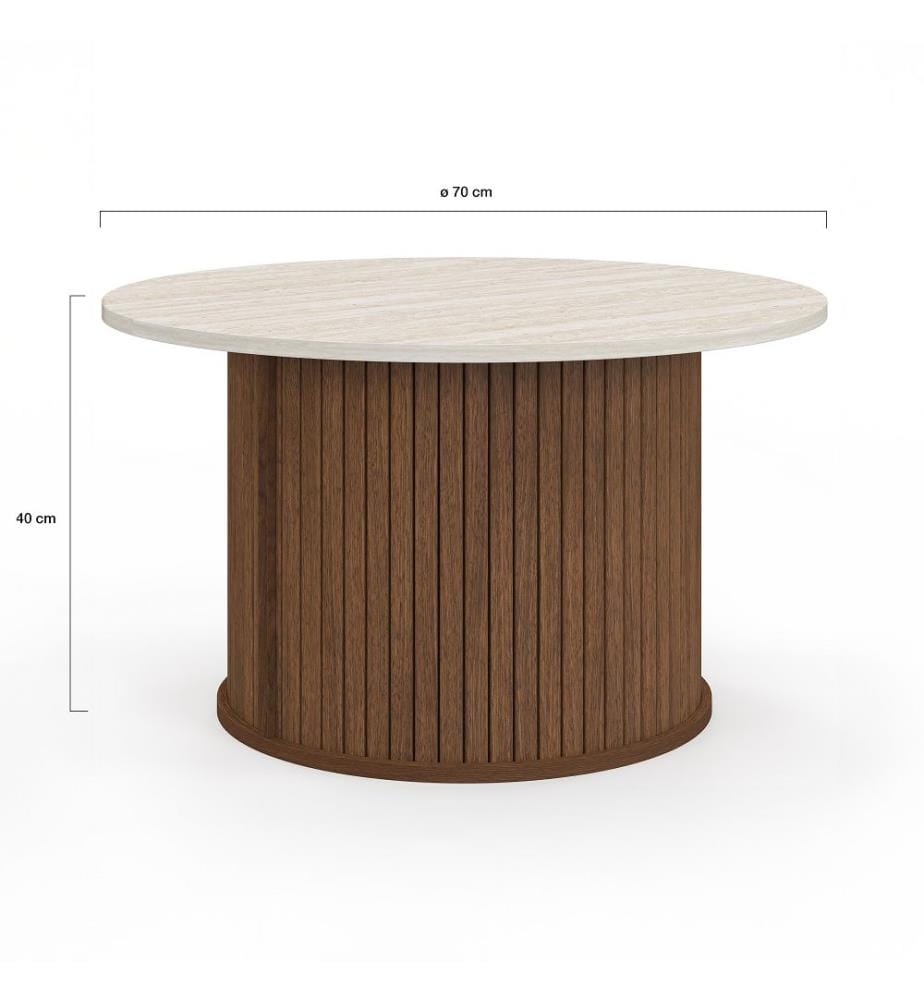 Table basse ronde Albane - Travertin et noyer
