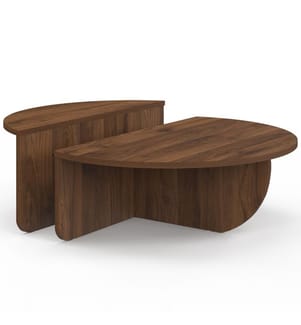 Lot de 2 tables basses rondes asymétriques - Noyer