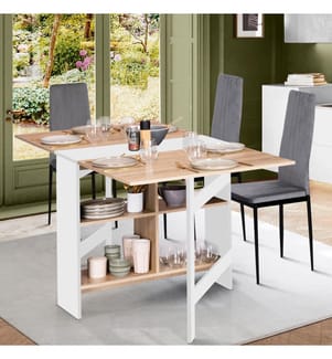 Table de Repas Pliable Edi avec rangements - 80 x 33.5 x 75 cm - Blanc et Brun