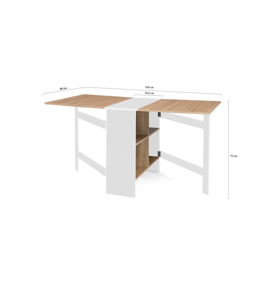Table de Repas Pliable Edi avec rangements - 80 x 33.5 x 75 cm - Blanc et Brun