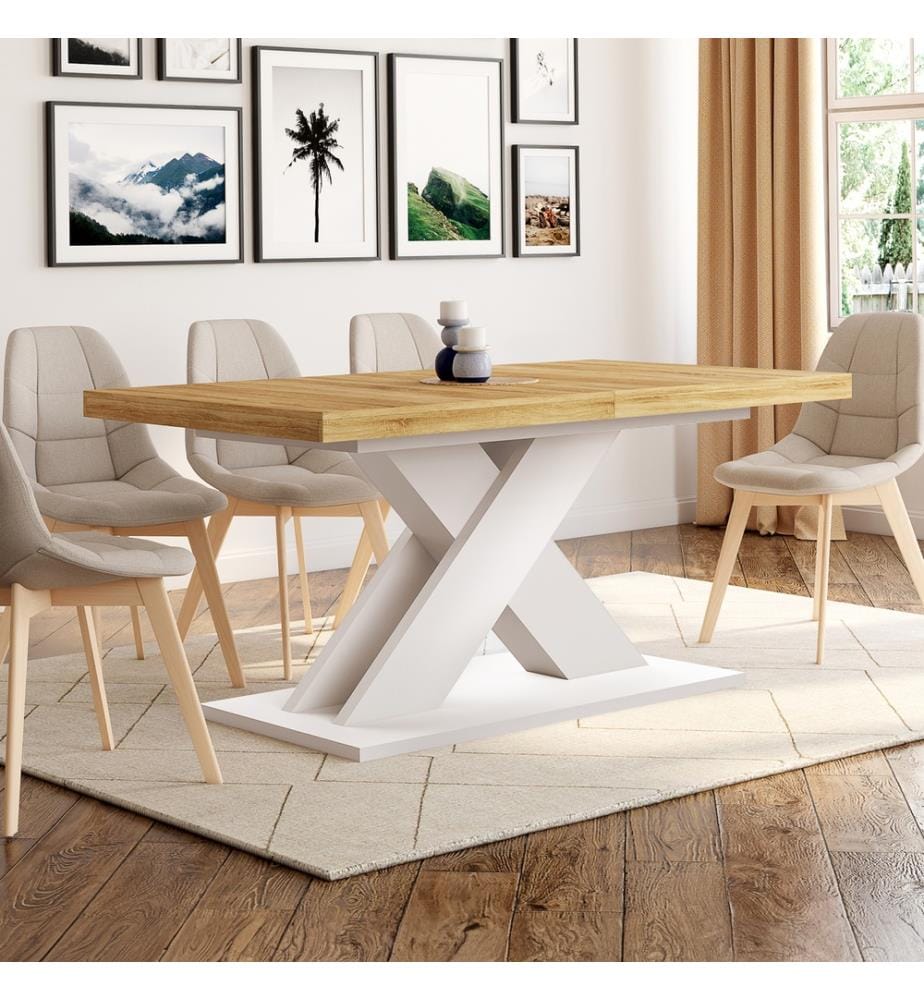 Table Extensible Alexia 160-200 cm - Bois et Blanc