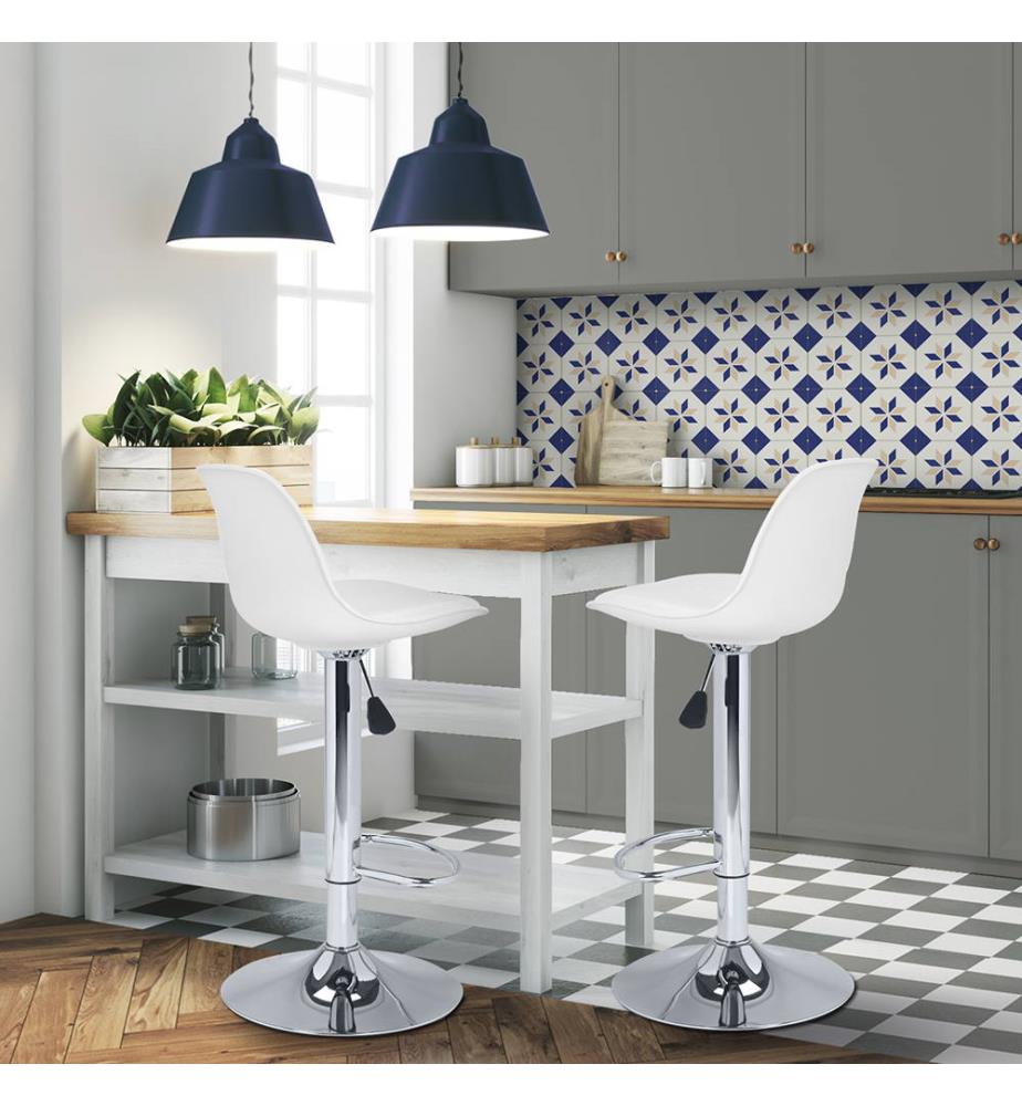 Lot de 2 Tabourets de Bar Réglables Karl 39 x 42 x 104 cm - Blanc