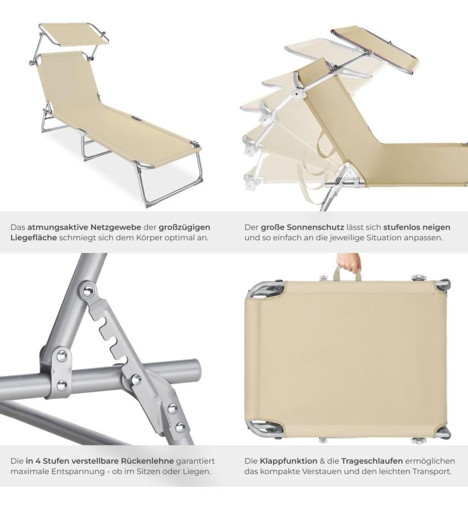 Gartenliege 4-stufig - beige