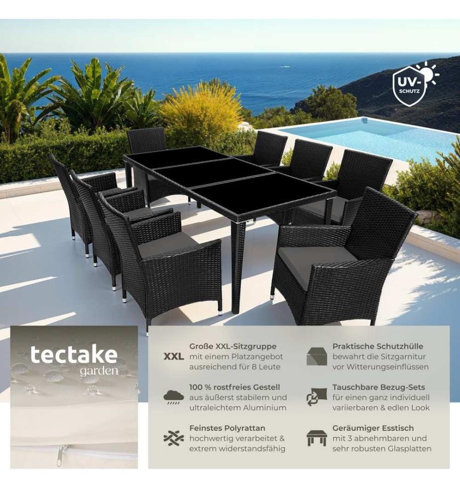 Aluminium Rattan Sitzgruppe Menorca 81 mit Schutzhülle - schwarz