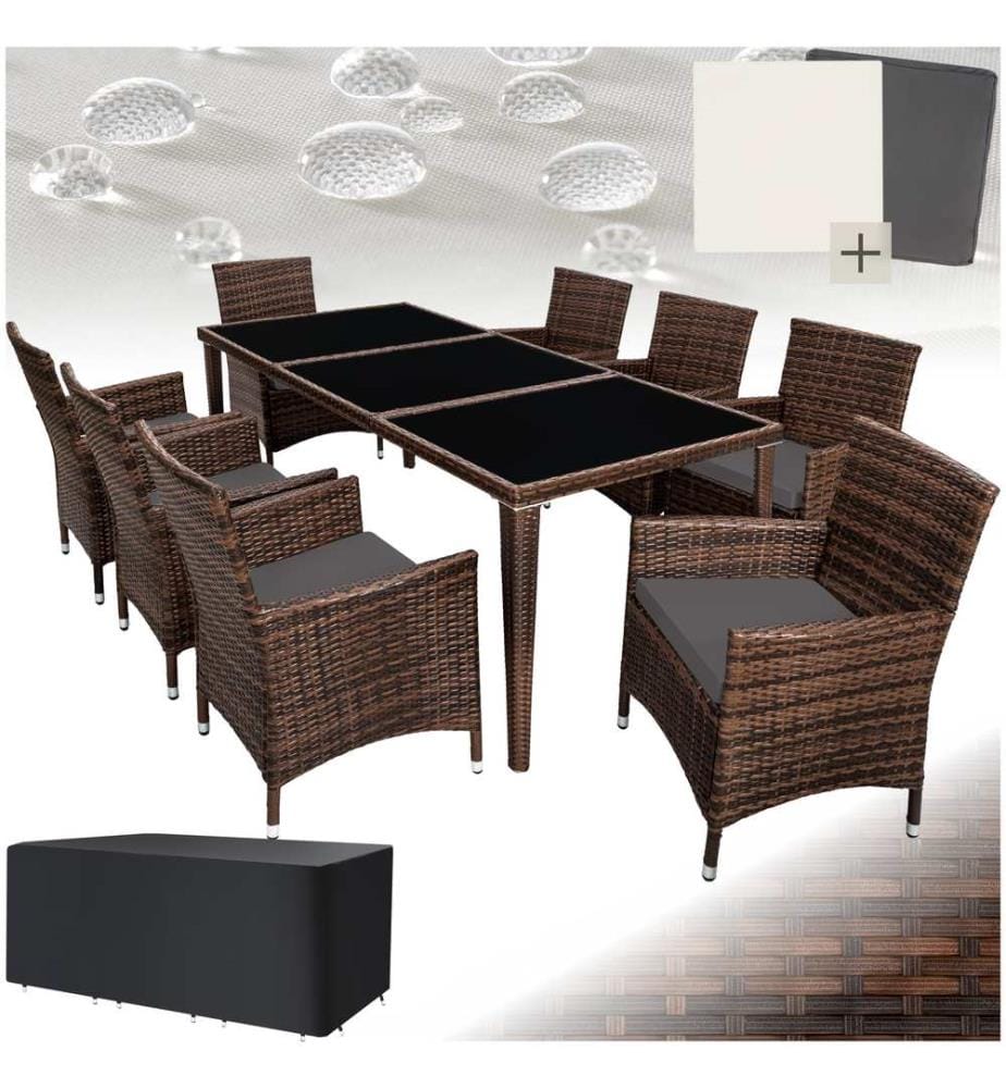 Set in rattan Menorca 8 sedie e 1 tavolo in alluminio, coperture protettive - neromarrone