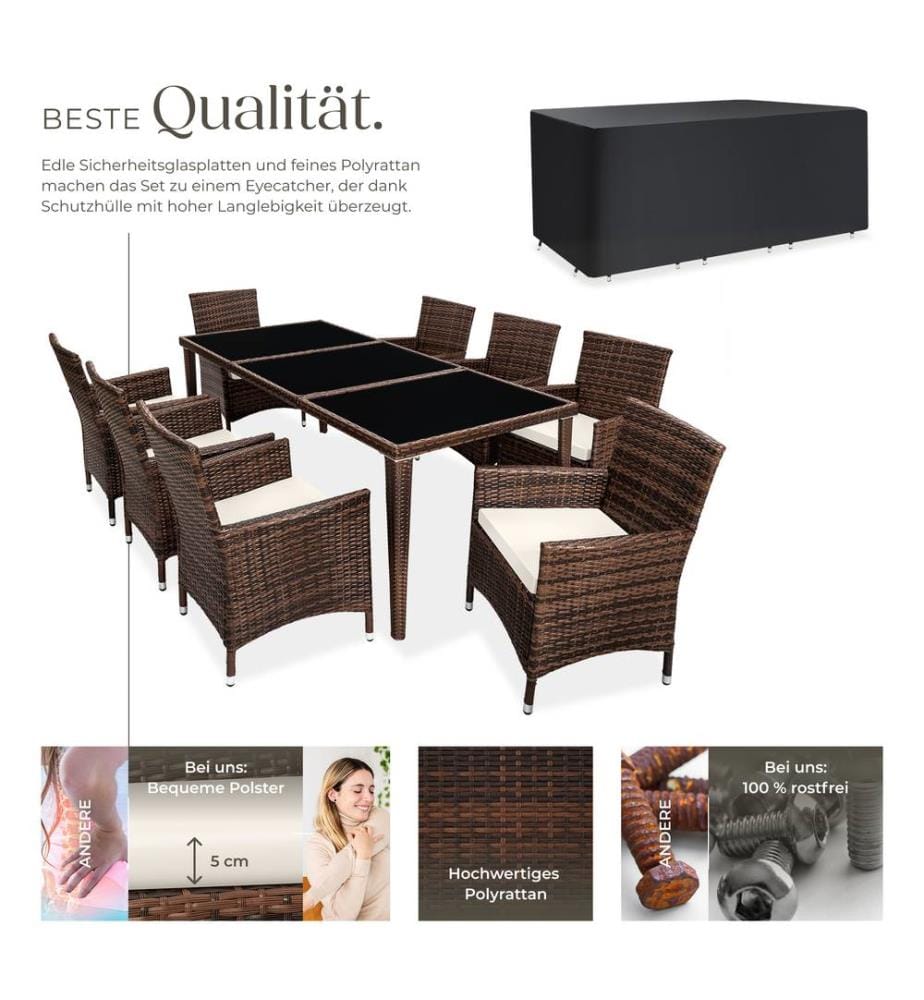 Set in rattan Menorca 8 sedie e 1 tavolo in alluminio, coperture protettive - neromarrone