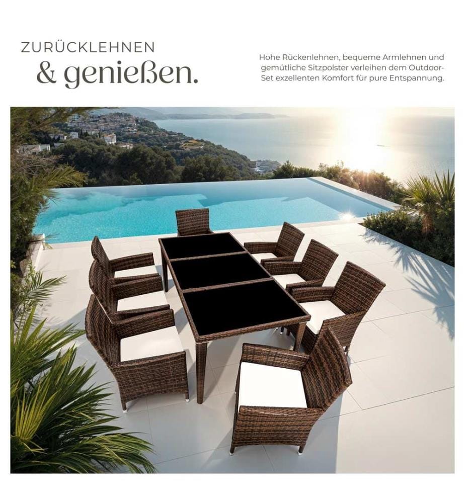 Set in rattan Menorca 8 sedie e 1 tavolo in alluminio, coperture protettive - neromarrone
