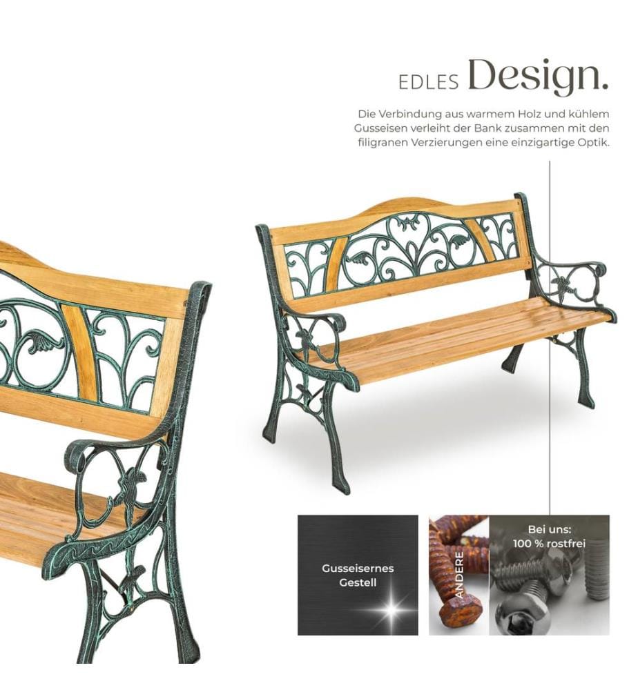 Panchina da giardino Kathi, in legno e ghisa 2 posti 124 x 60 x 83 cm - marrone