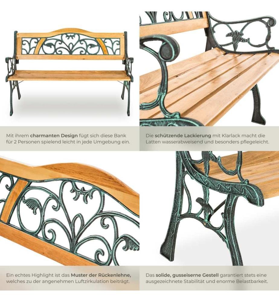 Panchina da giardino Kathi, in legno e ghisa 2 posti 124 x 60 x 83 cm - marrone