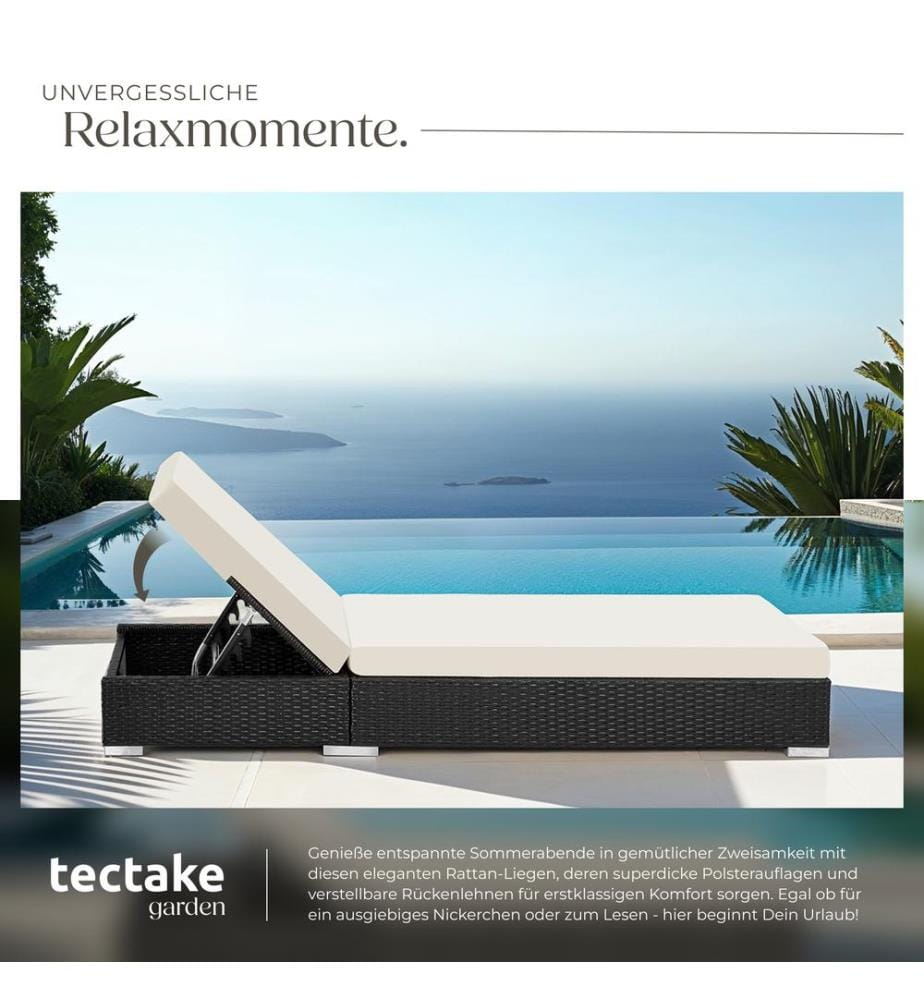 2 Aluminium Polyrattan Sonnenliegen Tisch mit Schutzhülle - schwarz