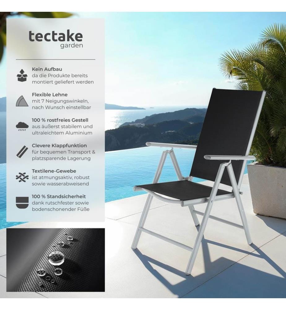 Lot de chaises de jardin pliantes en aluminium - argent, Lot de 2