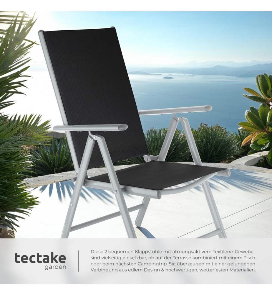 Lot de chaises de jardin pliantes en aluminium - argent, Lot de 2