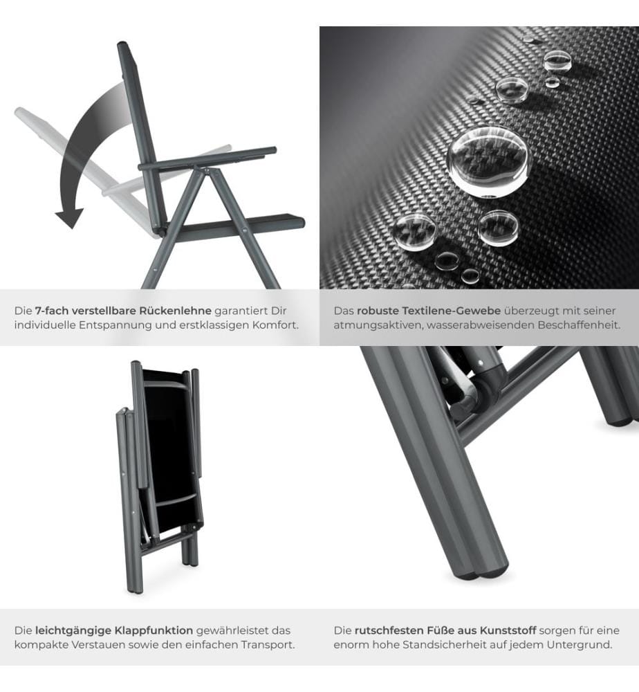 Aluminium Gartenstühle klappbar - anthrazit, 4er Set