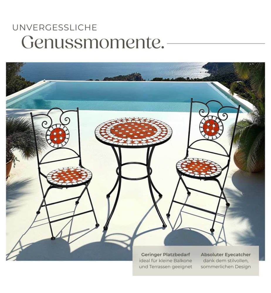 Gartenmöbel Set Mosaik mit 2 Stühlen und Tisch - braun