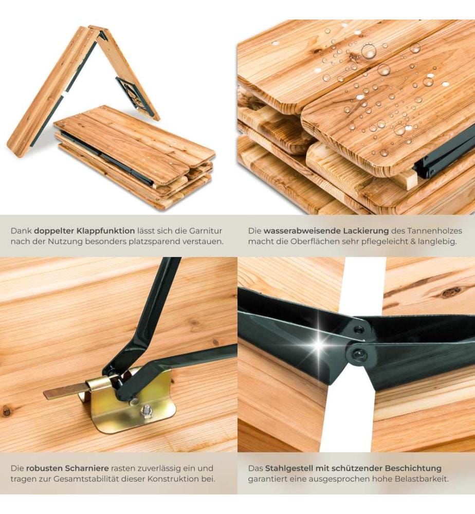 Set di tavolo e panche da birreria Ralf, pieghevole, 3 pezzi 220 cm - marrone