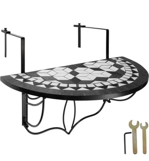 Balkontisch zum Einhängen mit Mosaikmuster klappbar 75x65x62 cm - schwarzweiss