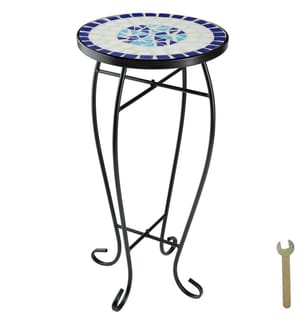 Balkontisch Blumenhocker mit Mosaikmuster 30x30x61,5 cm - weissblau