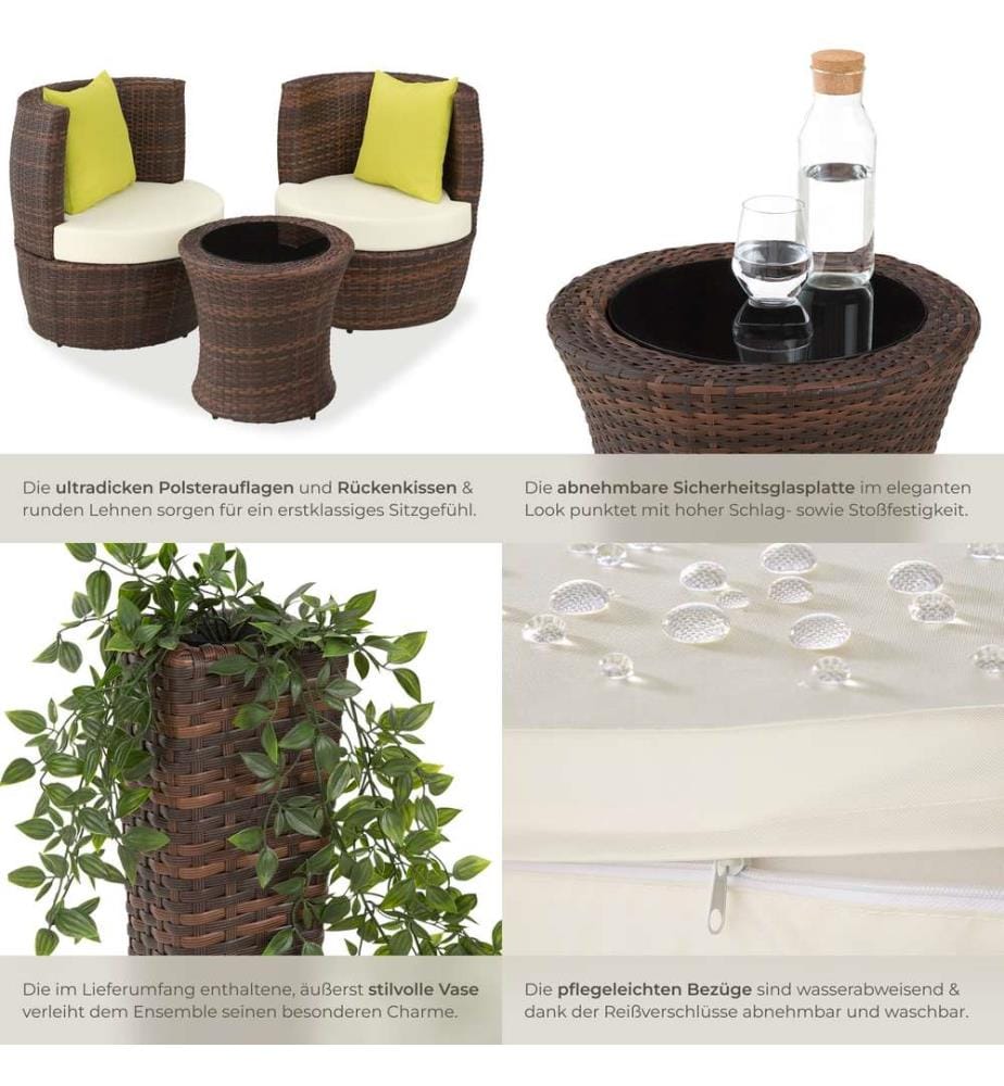Salottino in rattan e alluminio Nizza 211 - neromarrone
