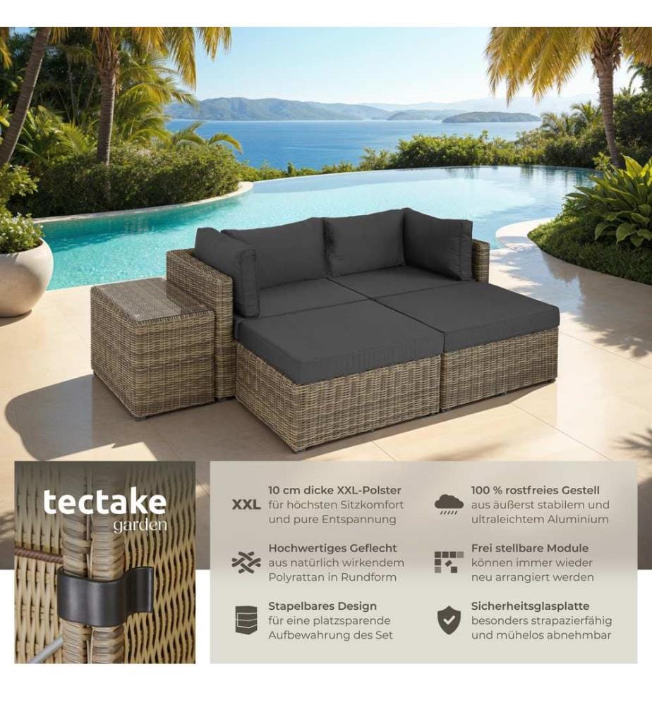 Rattan Lounge mit Aluminiumgestell San Domino - natur