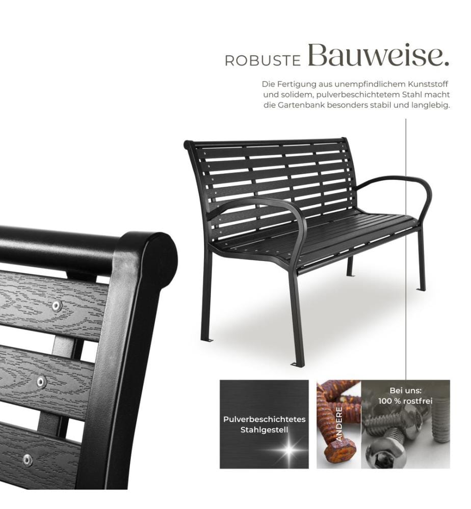 Gartenbank Pino 3-Sitzer 126x62x81,5 cm - schwarz