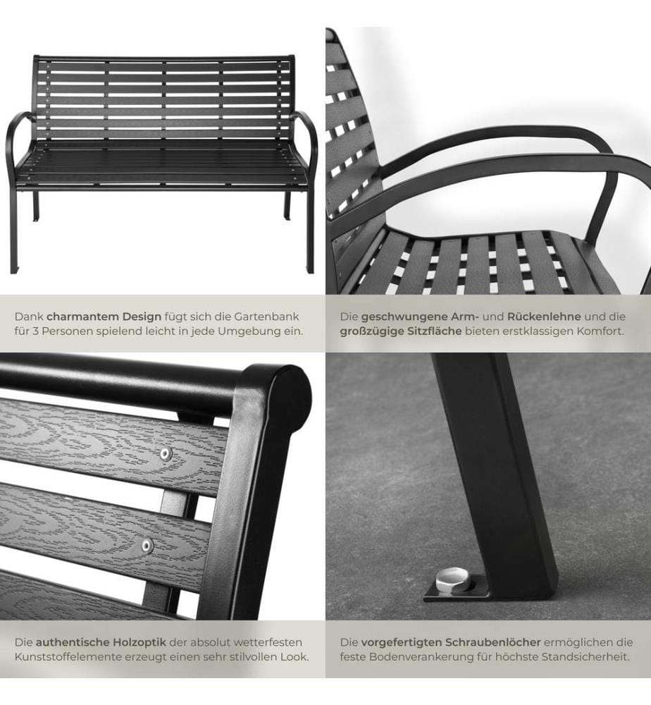 Gartenbank Pino 3-Sitzer 126x62x81,5 cm - schwarz