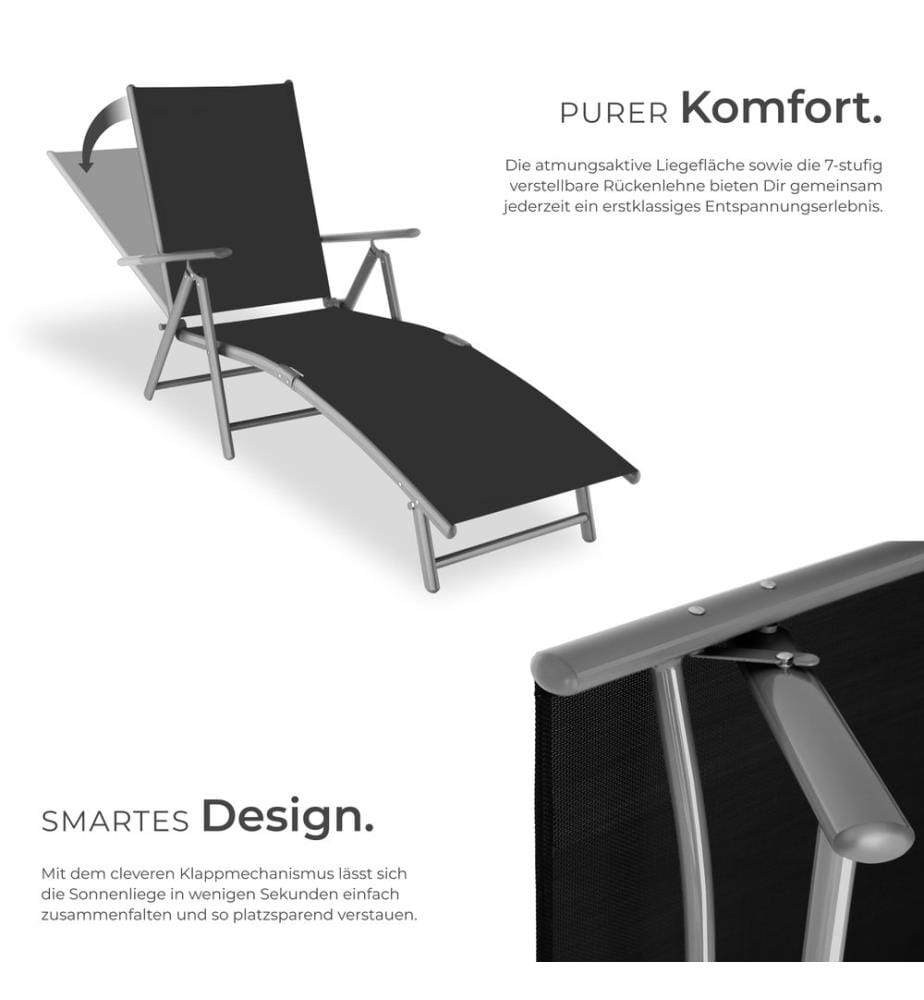 Gartenliege Marisol aus Aluminium, 7-stufig - dunkelgrau