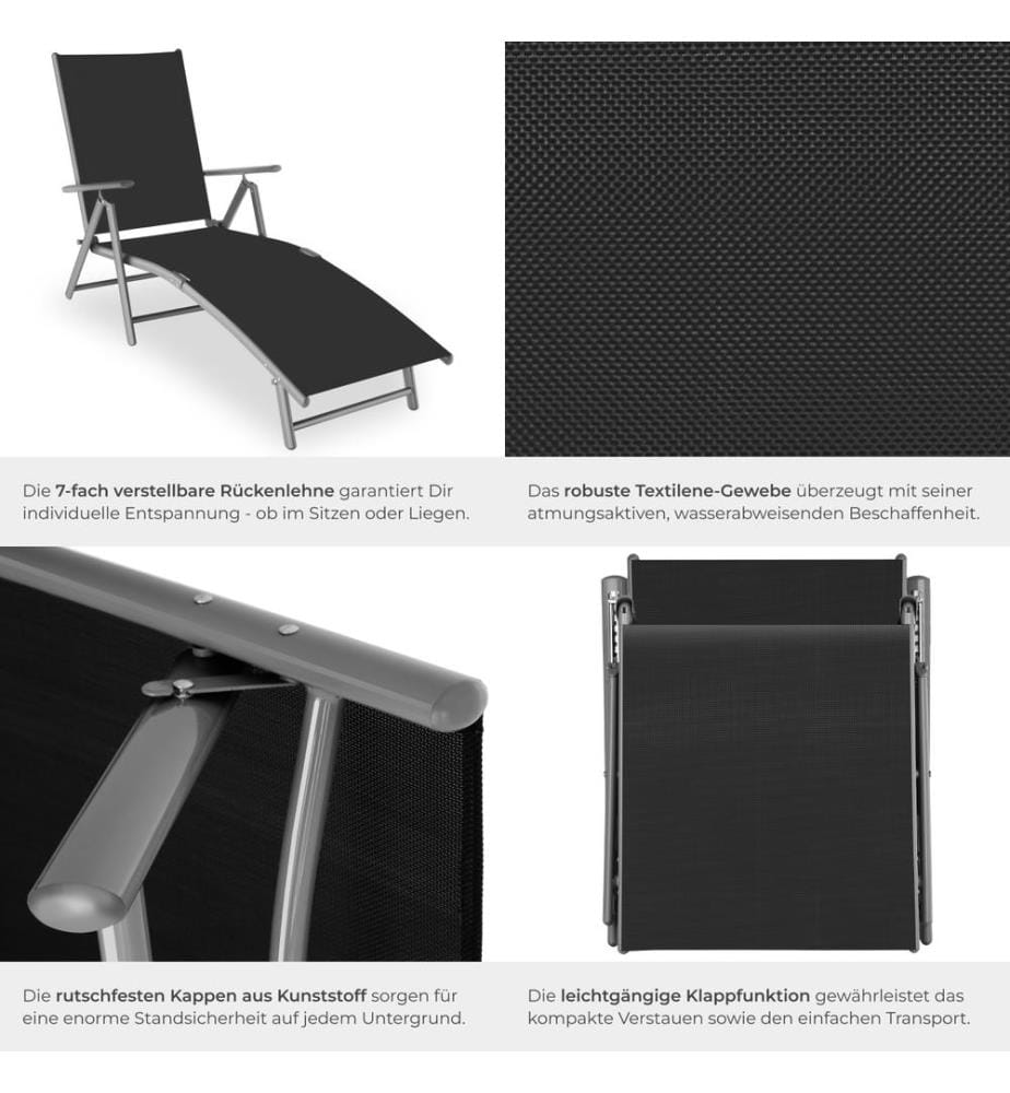 Gartenliege Marisol aus Aluminium, 7-stufig - dunkelgrau
