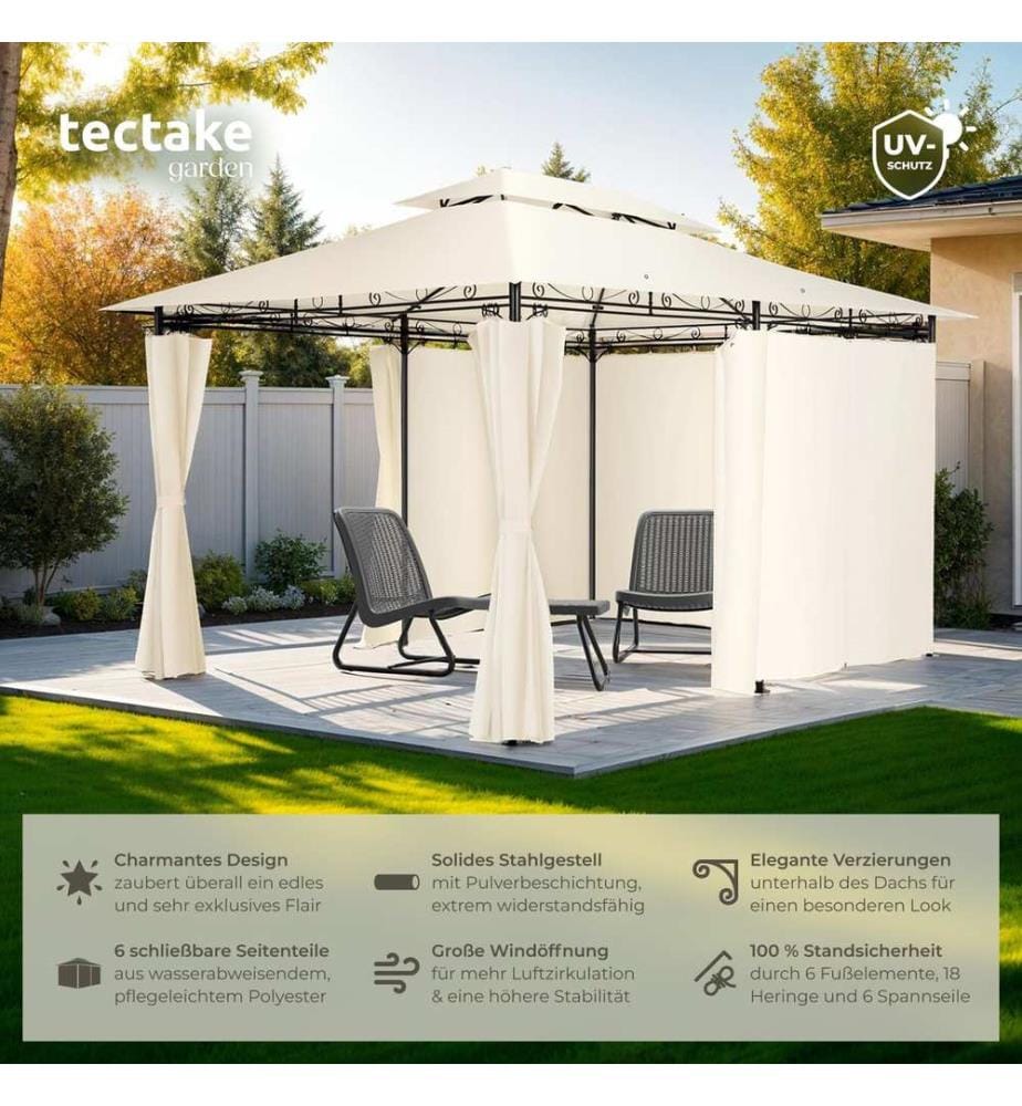 Gazebo da giardino deluxe Emine con 6 teli laterali - crema