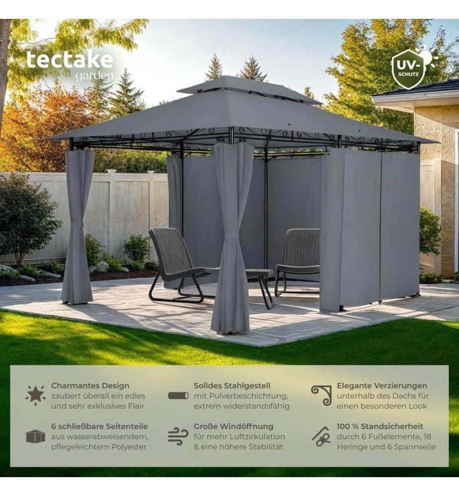 Gazebo da giardino deluxe Emine con 6 teli laterali - antracite