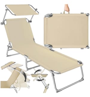 Gartenliege 4-stufig mit Kopfpolster - beige