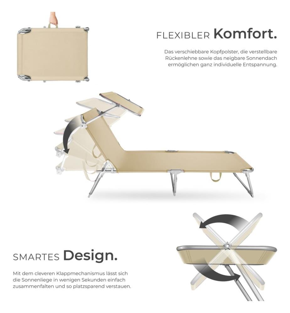 2 Gartenliegen 4-stufig mit Kopfpolster - beige