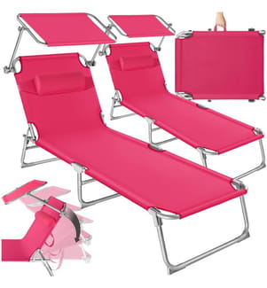 2 Gartenliegen 4-stufig mit Kopfpolster - pink