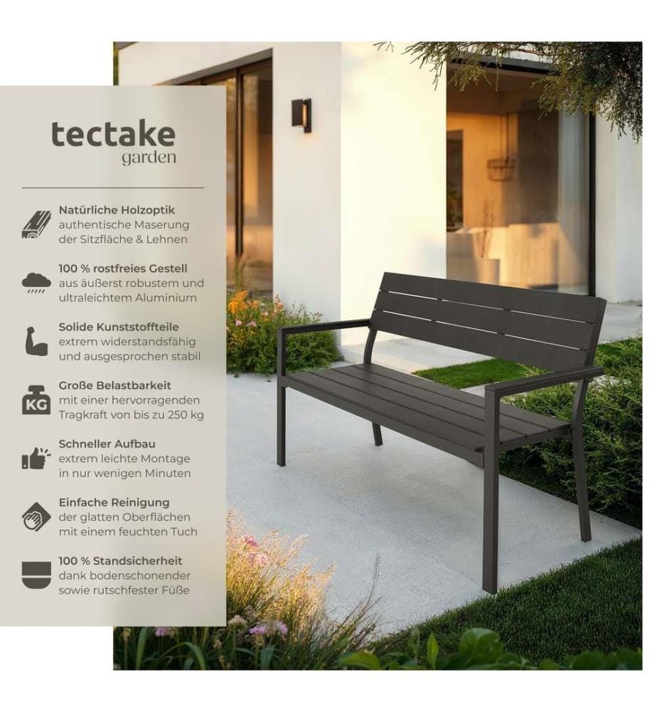 Gartenbank Line 2-Sitzer mit Aluminiumrahmen 128x59x88 cm - dunkelgrau
