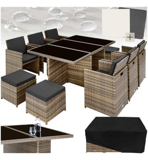 Aluminium Rattan Sitzgruppe New York 641 mit Schutzhülle - natur