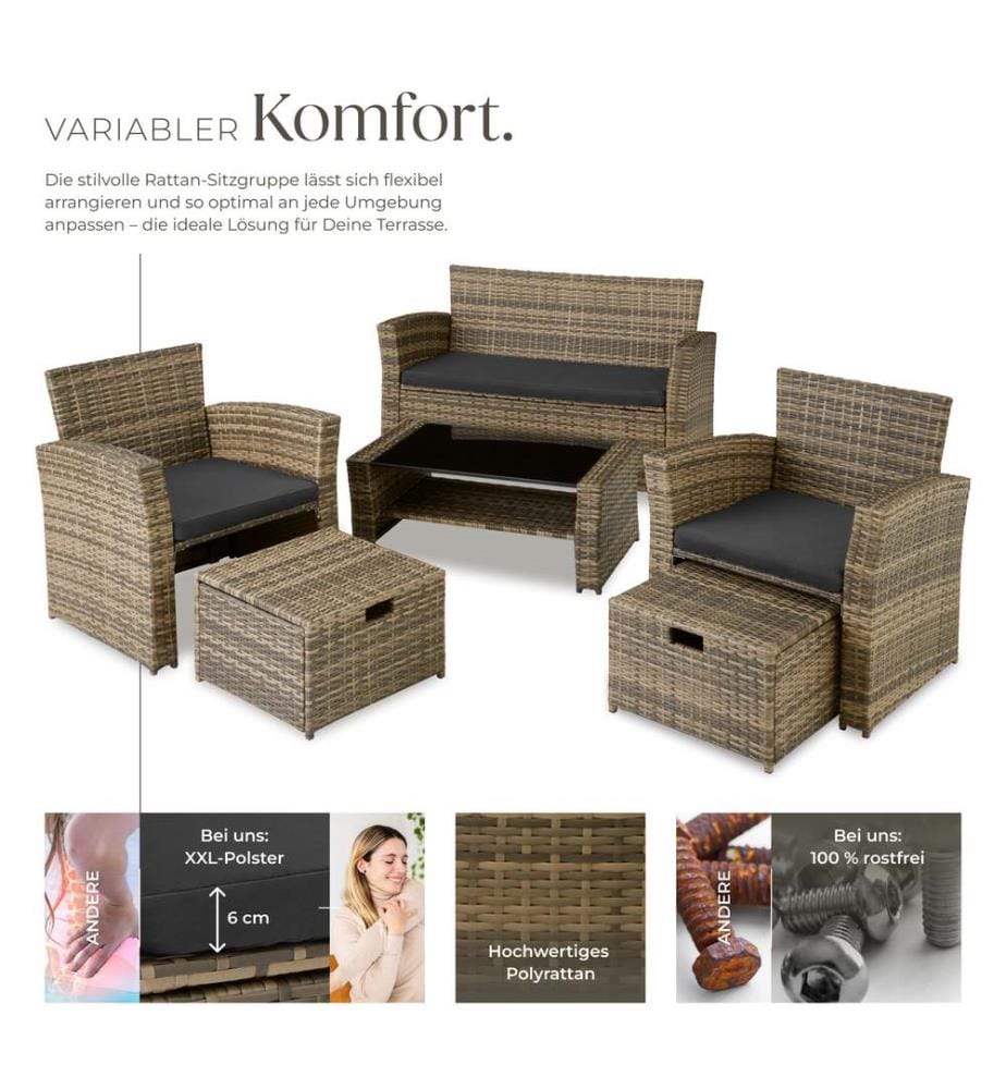 Salottino in rattan Modena 3 2 1, Involucro protettivo incluso - naturale